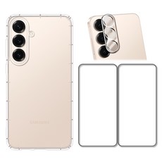 Red Moon 手機殼貼4件組 防摔手機軟殼 + 9H玻璃保貼 2個 + 3D全包鏡頭貼 SAMSUNG S25+適用, 透明色, 1組