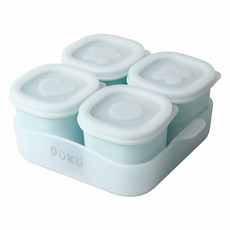 PUKU 藍色企鵝 午茶甜果醬矽膠副食品儲存盒4件組 附托盤, 1組, 藍莓, 260ml