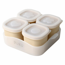 PUKU 藍色企鵝 午茶甜果醬矽膠副食品儲存盒4件組 附托盤, 1組, 杏桃, 260ml