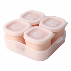 PUKU 藍色企鵝 午茶甜果醬矽膠副食品儲存盒4件組 附托盤, 1組, 草莓, 260ml