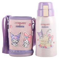 BEDDYBEAR 杯具熊 復古雙飲兒童保溫壺 316不銹鋼 嬉戲姐妹花, 1個, 620ml, 淺紫色/米色