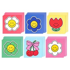POPO FANCY 立體微笑花朵迷你卡片信紙 6款 x 2入組, 粉紅色, 紅色, 黃色, 綠色, 天藍色, 海軍藍, 1套