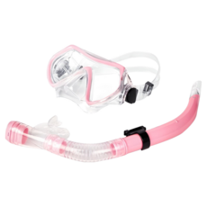 LIVESPO 極限浮潛呼吸管組,粉色/白色,面鏡 17 x 9cm + 呼吸管 49cm