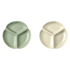 Homely Zakka 北歐三葉形陶瓷健康分隔餐盤2件組 7吋, 奶油白 + 奶油綠, 1組