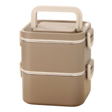 couselect 304不鏽鋼 韓式風可微波雙層保溫便當盒 12.5 x 12.5 x 14cm 1.4L, 卡其色, 1個
