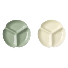 Homely Zakka 北歐三葉形陶瓷健康分隔餐盤 9吋, 奶油白 + 奶油綠, 2個