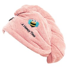 蕉蕉購物 刺繡小蜜蜂加厚速乾髮帽巾, 粉紅色, 1個