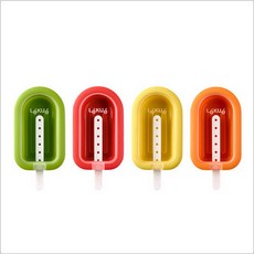 LeKue 好堆疊冰棒模4件組 60ml, 紅色 + 橙色 + 黃色 + 綠色, 1組