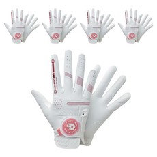 DDAM GOLF 女款 防滑高爾夫手套, 5雙, 白色 + 粉色