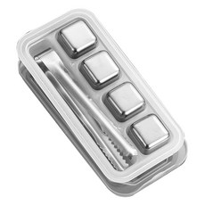 咪咪購物 304不鏽鋼冰塊4件組 附盒子 + 夾子 16.5 x 8 x 2.5cm, 1組