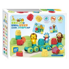 KIDS Pangpang 與動物公仔一起玩軟軟柔軟的火車積木 36入, 1個, 混合顏色