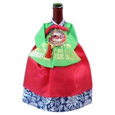 happytool 宮廷韓服 花紋酒瓶套, 1個, 花紋 紅色青銀箔裙