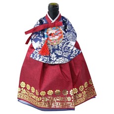 happytool 傳統宮廷韓服幾何圖紋酒瓶套, 1個, 藍色上衣 幾何圖紋 燙金深紅裙