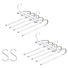 MDYooMarket 高級5層折疊式褲架 + 不鏽鋼S形掛勾套組, 白色, 2套