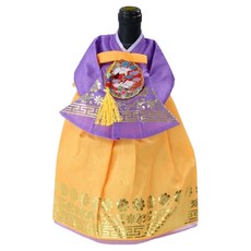 해피툴 전통 궁중한복 기하문 와인커버, 퍼플저고리 기하문금박옐로우치마, 1개