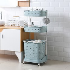 다용도 빨래바구니 수납 트롤리 BRP418, 블루, 3단