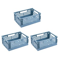 小麥購物 摺疊收納籃 霧霾藍 可摺疊收納, 中(20.5 x 14.7 x 9.3cm), 3個