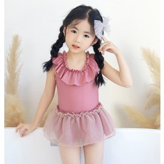 Starbean 女童荷葉邊蕾絲泳衣 + 帽子套組