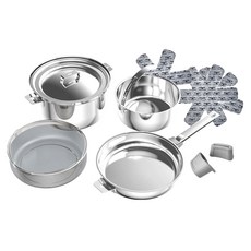 THANKFUL 膳夫 鋼好鍋系列 不鏽鋼煎鍋24cm + 湯鍋組24cm, 平湯鍋20cm + 深湯鍋 + 不鏽鋼煎鍋 + 結構式可拆卸手柄 + 油炸瀝水籃 + 三鍋共用鍋蓋 + 鍋具防磨墊 3個 + 矽膠防燙耳朵套 1組, 單一顏色, 1組