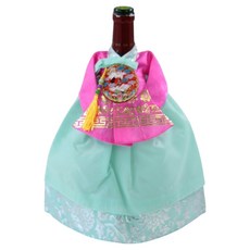 happytool 宮廷韓服 花朵圖案 紅酒瓶套, 1個, 花朵圖案 玉色銀箔裙