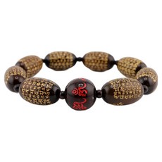 般若心經 霹棗木 六字真言 光明真言 蓮花籽 念珠手鍊 18cm, 1個, 深棕色