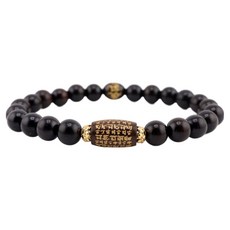 般若心 辟邪木 三尊佛 光明真言 單圈念珠手鍊 17.5cm, 1個, 深棕色