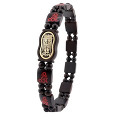 般若心經辟邪木全唵字符咒朱砂念珠手鍊 三災消滅 17.5cm, 1個, 深棕色