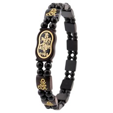 般若心經辟邪木全唵字符咒金粉念珠手鍊 萬事亨通 17.5cm, 1個, 深棕色