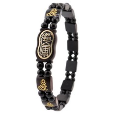 般若心經辟邪木全唵字金粉護身符念珠手鍊 健康符 17.5cm, 1個, 深棕色