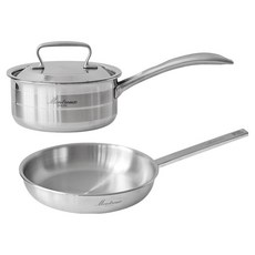 Montreux 電磁爐 316 五層不鏽鋼鍋具平底鍋組, 銀色, 單柄鍋 16cm + 不鏽鋼平底鍋 24cm, 1套