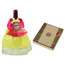 happytool 宮廷韓服紅酒套 + 禮物包裝盒組, 1套, 花紋 黃色銀箔裙