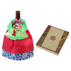 happytool 宮廷韓服紅酒瓶套 + 禮品包裝盒組, 1套, 花紋 紅藍銀箔裙