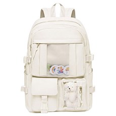 FROMHEAVEN 休閒後背包 + 玩偶 + 別針 H766, 象牙白, 28 x 13 x 42cm