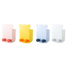 머니풀 귀여운 곰돌이 무타공 펜 리모컨 보관함 4종 세트, 블루, 옐로우, 핑크, 화이트, 1세트