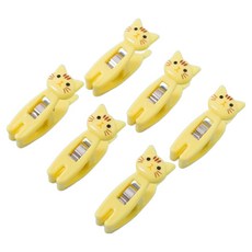 마샤투 고양이 디자인 멀티 클립 집게, 옐로우, 6개