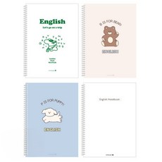 morning glory 1200 初高中線圈英語筆記本4件組 可愛動物封面設計 學生英語學習筆記本, 1組, 綠色旅行兔 + 棕熊 + 藍色小狗 + 白色英文標題