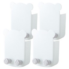 머니풀 귀여운 곰돌이 무타공 펜 리모컨 보관함, 화이트, 4개