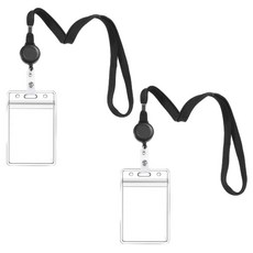 Onyeri 門禁卡 員工證 交通卡卡套 2入 + 掛繩 2入 組, 1套, 透明(員工證卡套), 黑色(掛繩)