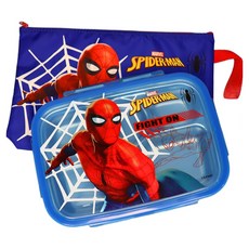 LiLFANT 兒童用 Marvel 蜘蛛人加深加寬優質不鏽鋼餐盤 + 防水收納袋組合, 不鏽鋼餐盤 + 餐盤蓋 + 收納袋, 1套, 混合色