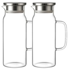 발룬피니 스텐 304 뚜껑 내열유리 물병, 투명, 1.5L, 2개