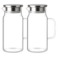 발룬피니 스텐 304 뚜껑 내열유리 물병, 투명, 1.2L, 2개 투명, 1.2L, 2개