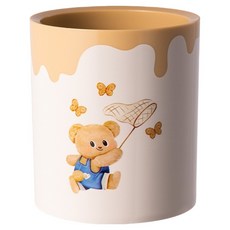 머니풀 귀여운 곰돌이 원형 펜 연필 꽂이, 브라운, 1개