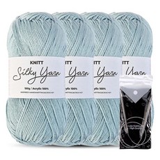 Knitt Silky Yan 絲滑紗編織線 100g x 4入 + 高級金屬環針 4.5mm 套組, 11 天空藍(編織線), 1套