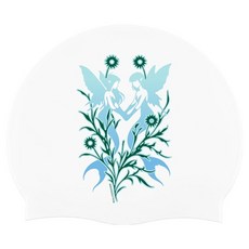 溫和花朵矽膠泳帽, 1個, 白色