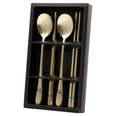 TABLE Art. 十二生肖 羊年 夫妻湯筷 2入組, 1套, 湯匙 2p + 筷子 2p, 鈦金色