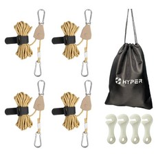 HyperPlanet 繩索棘輪 4入 + 繩索 4入 + 夜光線鉤 4入 + 收納袋套組, 棕褐色
