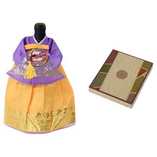 happytool 傳統宮廷韓服幾何紋紅酒套 + 禮物包裝盒, 紫色上衣 幾何紋燙金黃色裙, 1個
