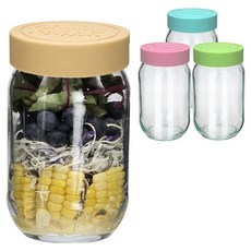 mir Hexa Genuen 矽膠蓋沙拉備餐玻璃瓶 A型 4件組 SK580, 1套, 400ml