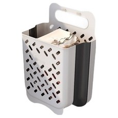 壁掛式可折疊洗衣籃 浴室收納盒, 白灰色