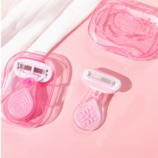 바롬몰 여성용 휴대용 유연한 헤드 면도기 피치핑크 홀더 5 x 7.5 cm 2p + 블레이드 2p + 풀케이스 2p 세트, 1개